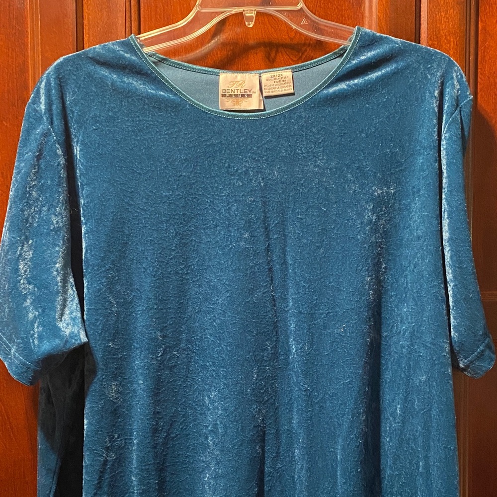 Elegant Blue Velvet vintage plus size Women's pullover Top